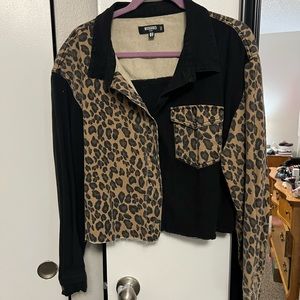 Misguided cropped animal print denim jacket
